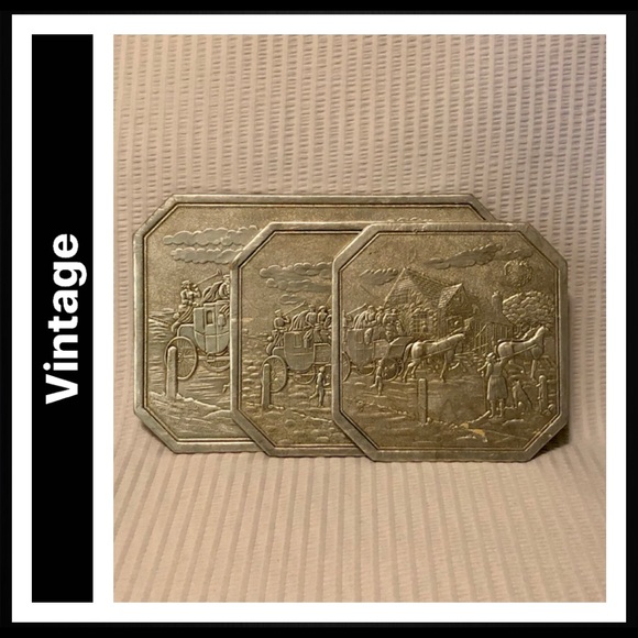 Vintage Embossed Foil Trivets with Stagecoach